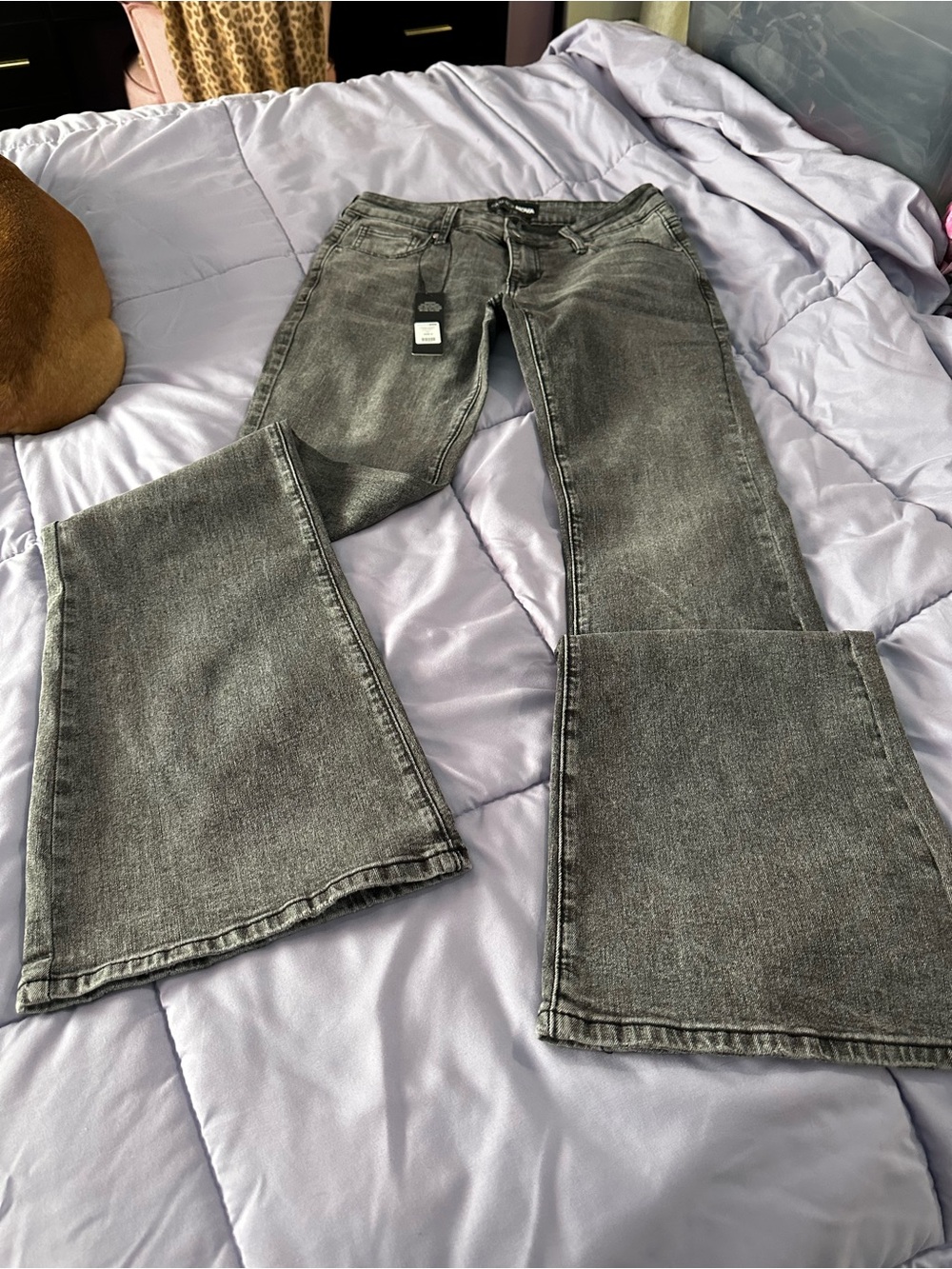 Fashion Nova Grey Wide Leg Flare Jeans